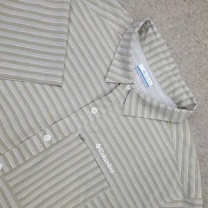 Columbia Shirt Mens L Tan Striped‎ Short Sleeve Button Up Performance Stretch